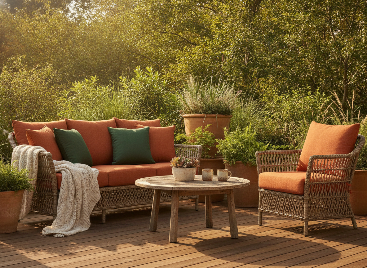 Outdoor cushions on garden furniture